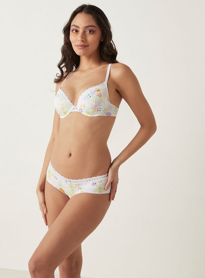 All-Over Print Padded Plunge Bra with Hook and Eye Closure-Bras-image-1