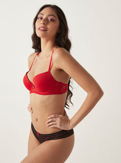 Lace Detail Padded Demi Bra with Hook and Eye Closure-Bras-image-0