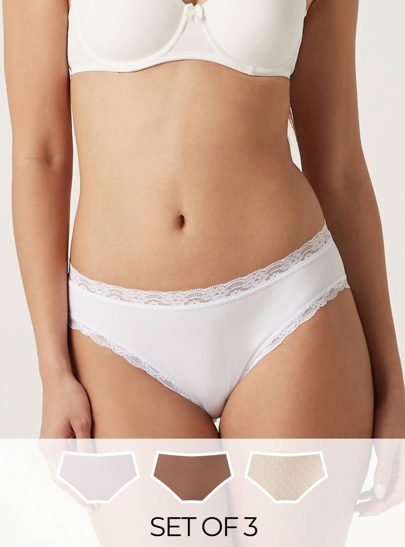Set of 3 - Lace Detail Bikini Brief with Elasticated Waistband-Panties-image-0