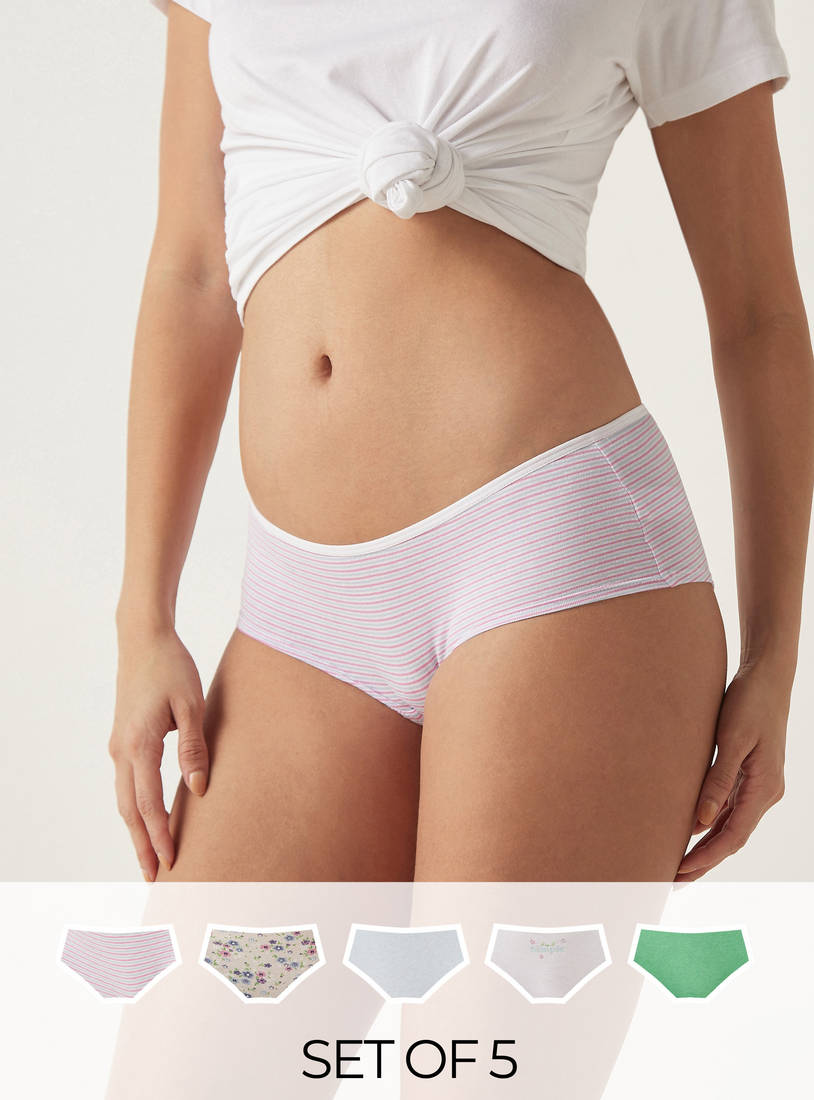 Set of 5 - Assorted Mid-Rise Boyleg Briefs with Elasticated Waistband-Panties-image-0