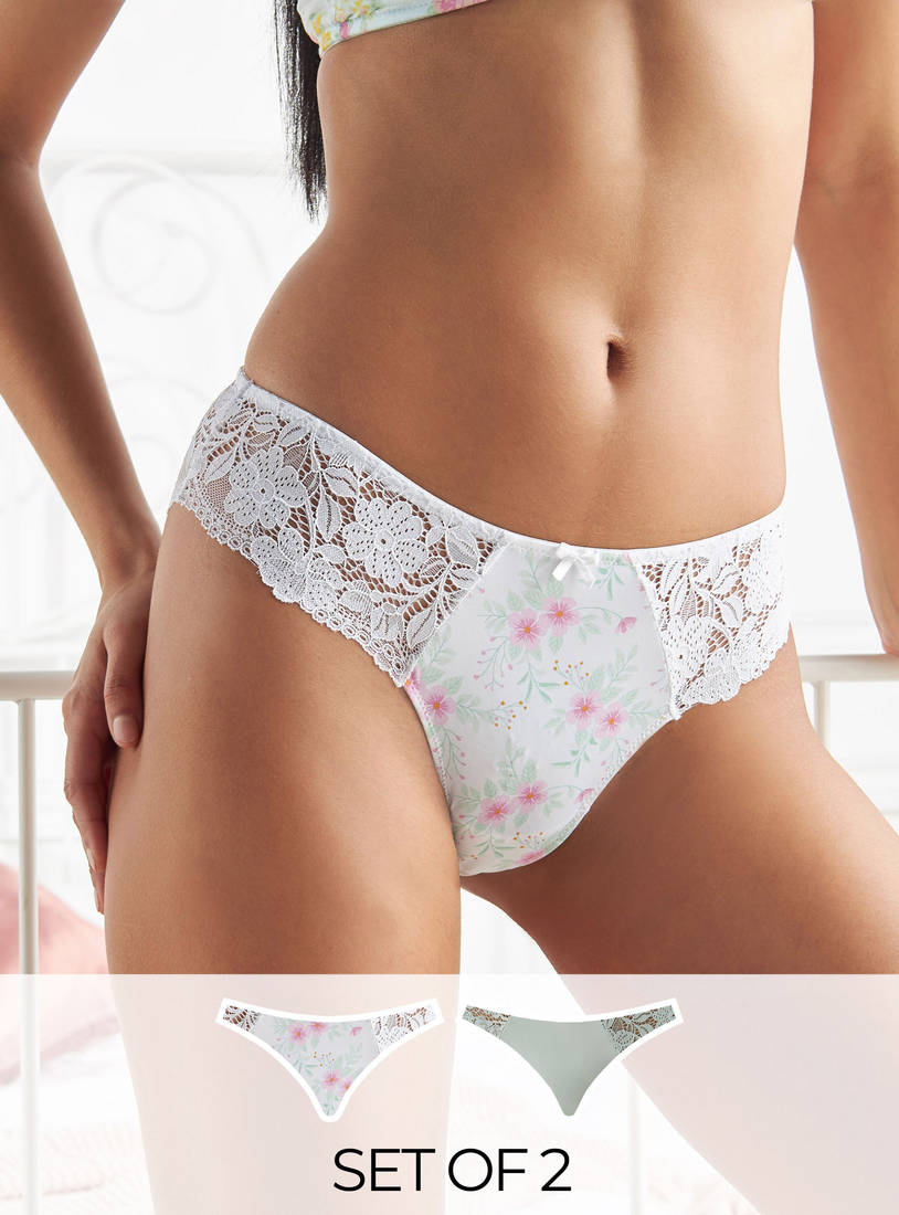 Pack of 2 - Laced Microfibre Bikini Briefs-Panties-image-0