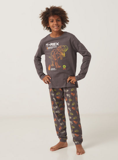 Dinosaur Print Long Sleeve T-shirt and Pyjama Set