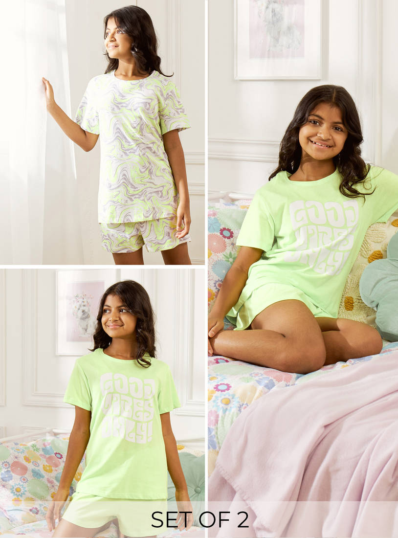 Pack of 2 - Printed T-shirts and Shorts-Pyjama Sets-image-0
