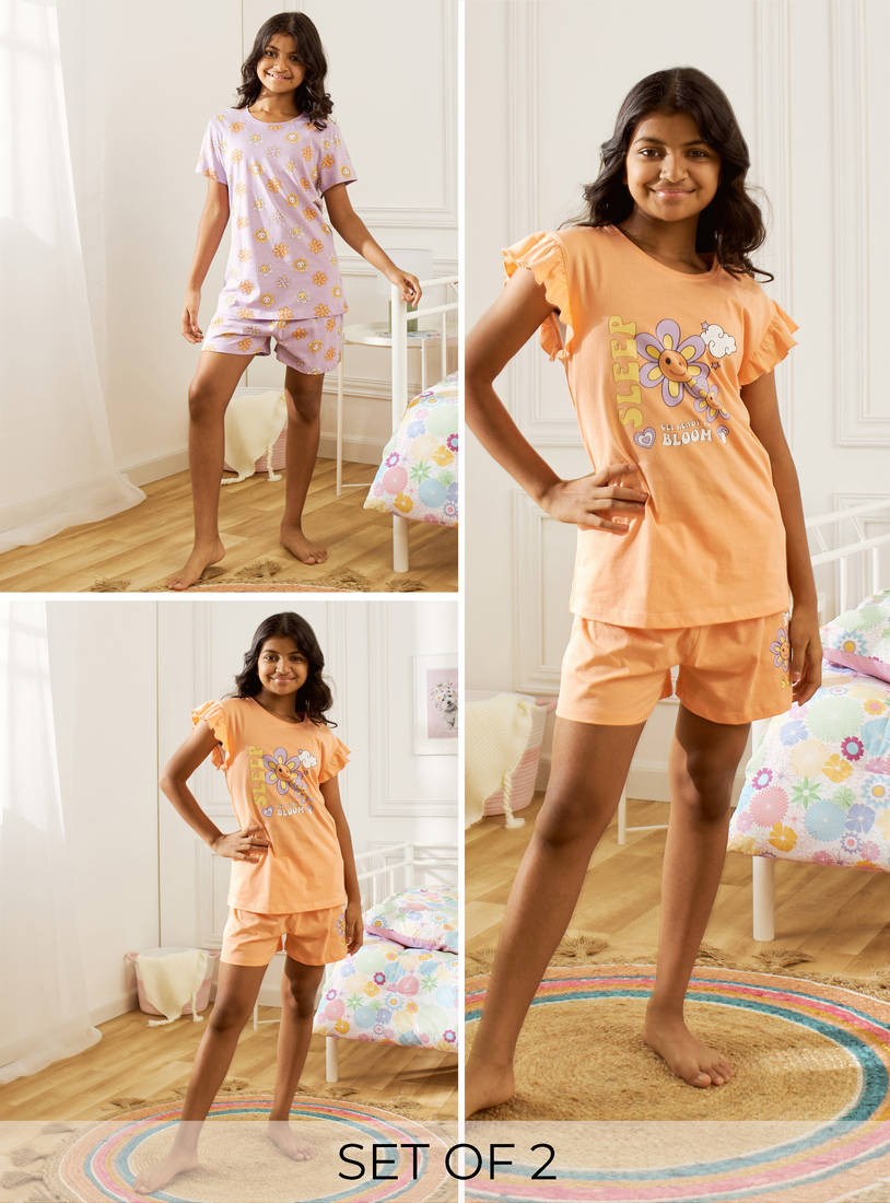 Printed T-shirts and Shorts - Pack of 2-Pyjama Sets-image-0