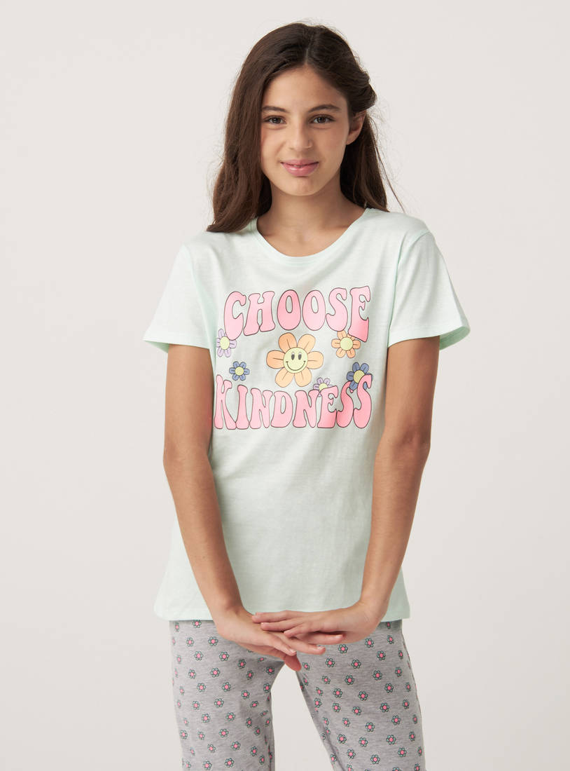 Printed Short Sleeve T-shirt and Pyjama Set-Pyjama Sets-image-1
