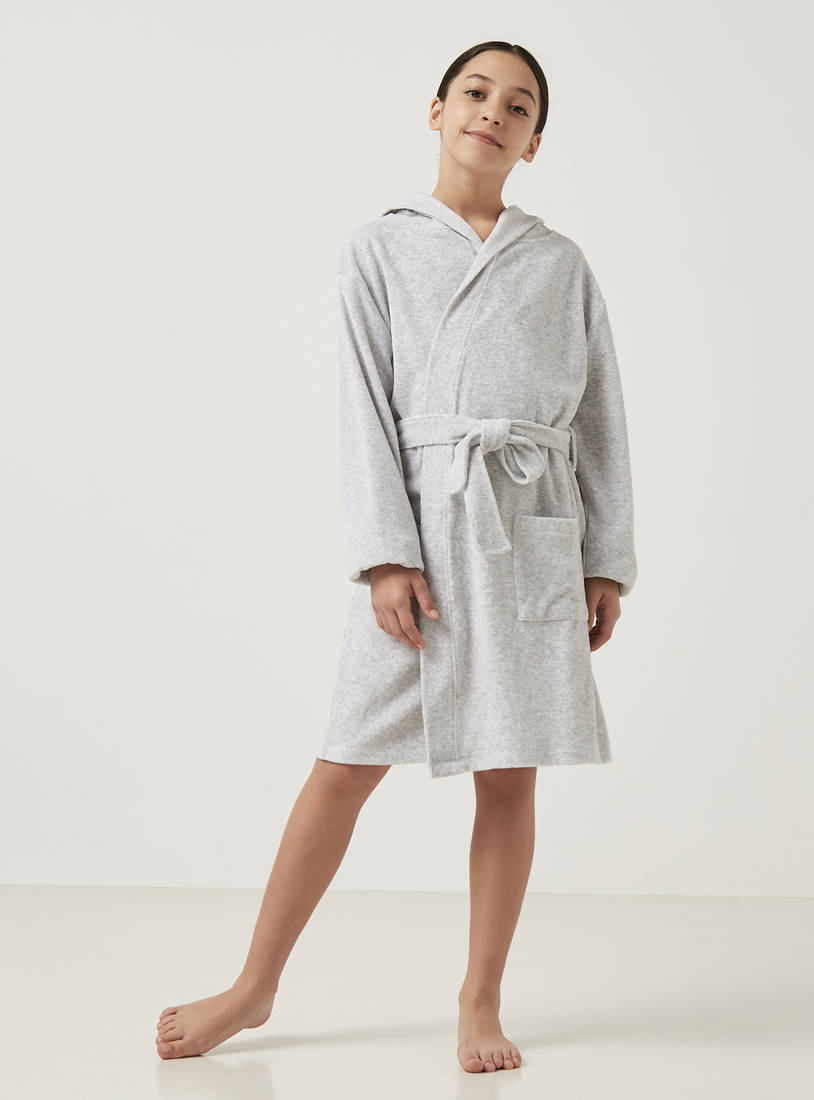 Plain Hooded Bathrobe with Tie-Up Belt-Robes & Onesies-image-1