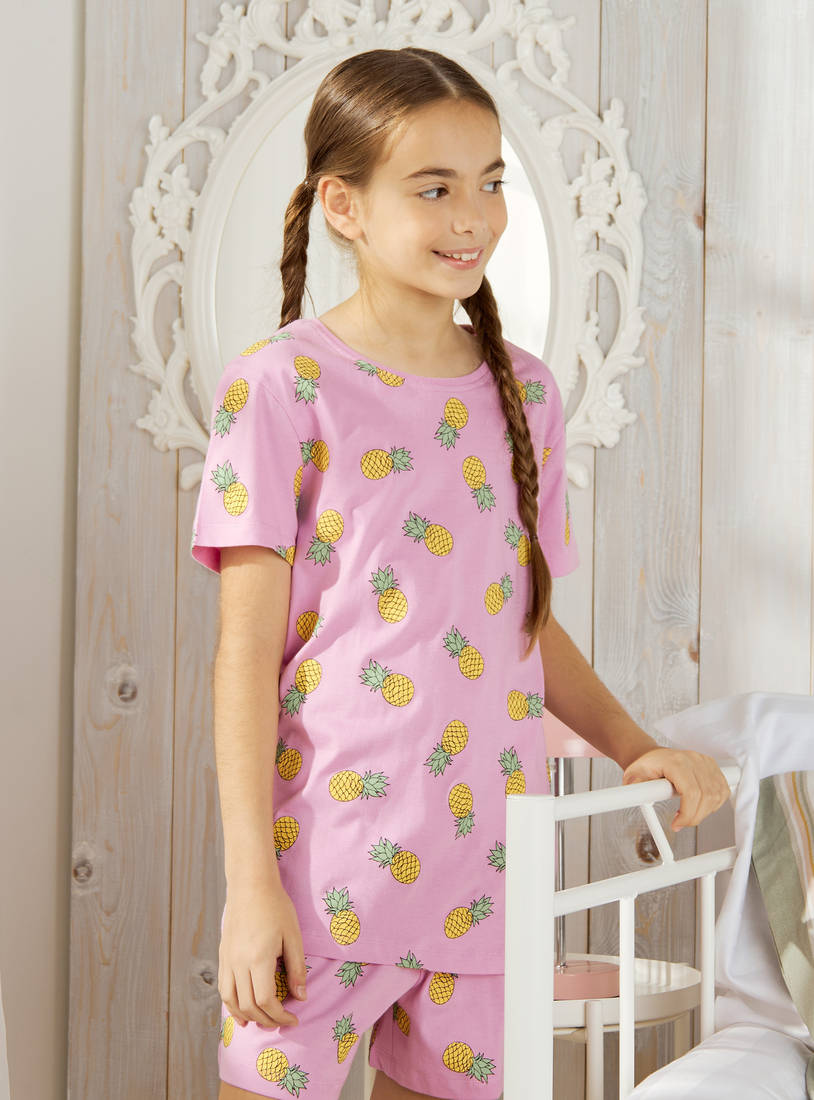 All-Over Pineapple Print T-shirt and Shorts Set-Pyjama Sets-image-1