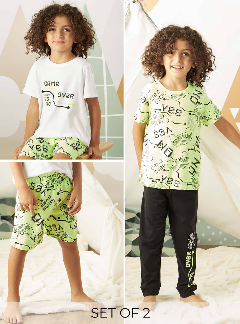 Pack of 2 - Printed T-shirts and Pyjamas-Pyjama Sets-image-0