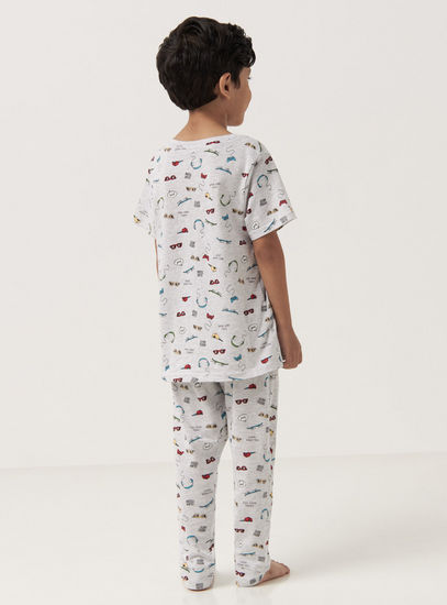 All-Over Print Round Neck T-shirt and Full Length Pyjama Set