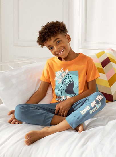 Shark Print Cotton Pyjama Set-Pyjama Sets-image-0