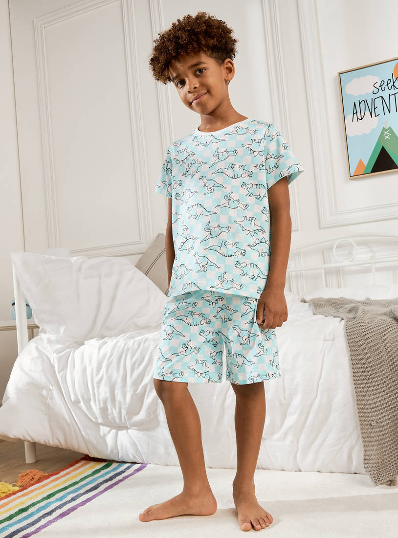 All-Over Dinosaur Print T-shirt and Shorts Set-Pyjama Sets-image-0