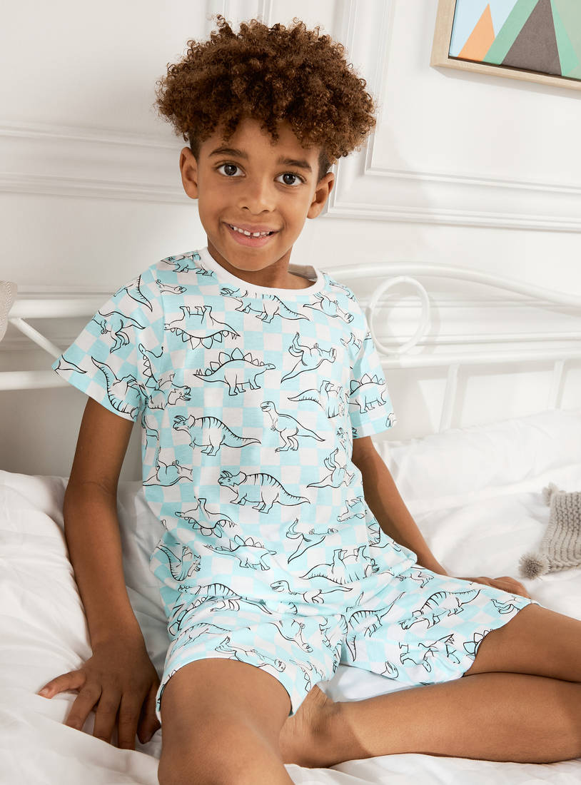 All-Over Dinosaur Print T-shirt and Shorts Set-Pyjama Sets-image-1