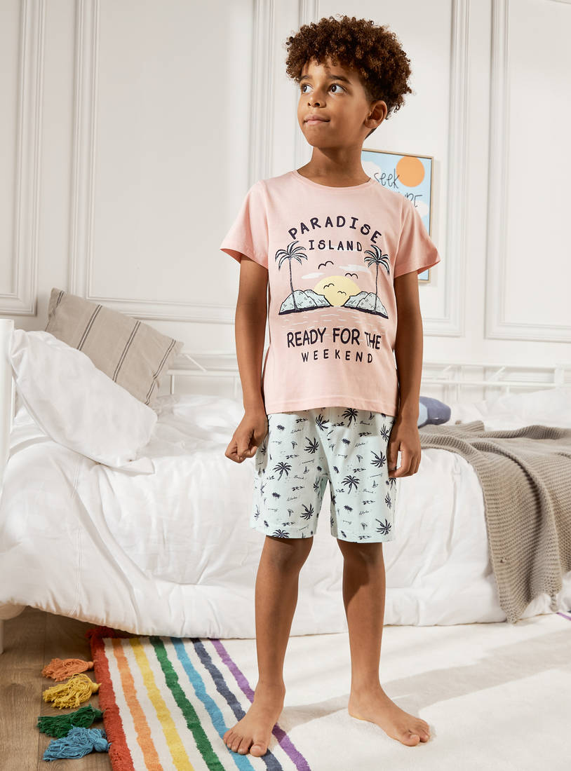 Tropical Print T-shirt and Shorts Set-Pyjama Sets-image-0