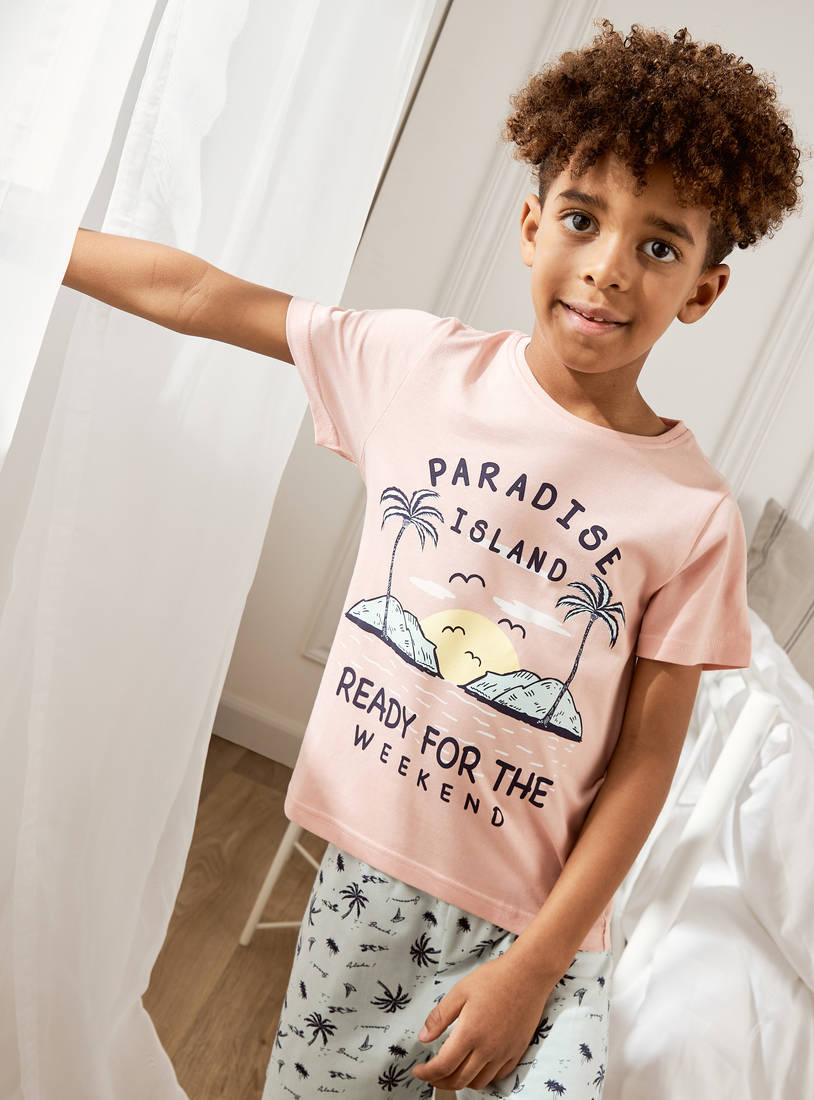 Tropical Print T-shirt and Shorts Set-Pyjama Sets-image-1