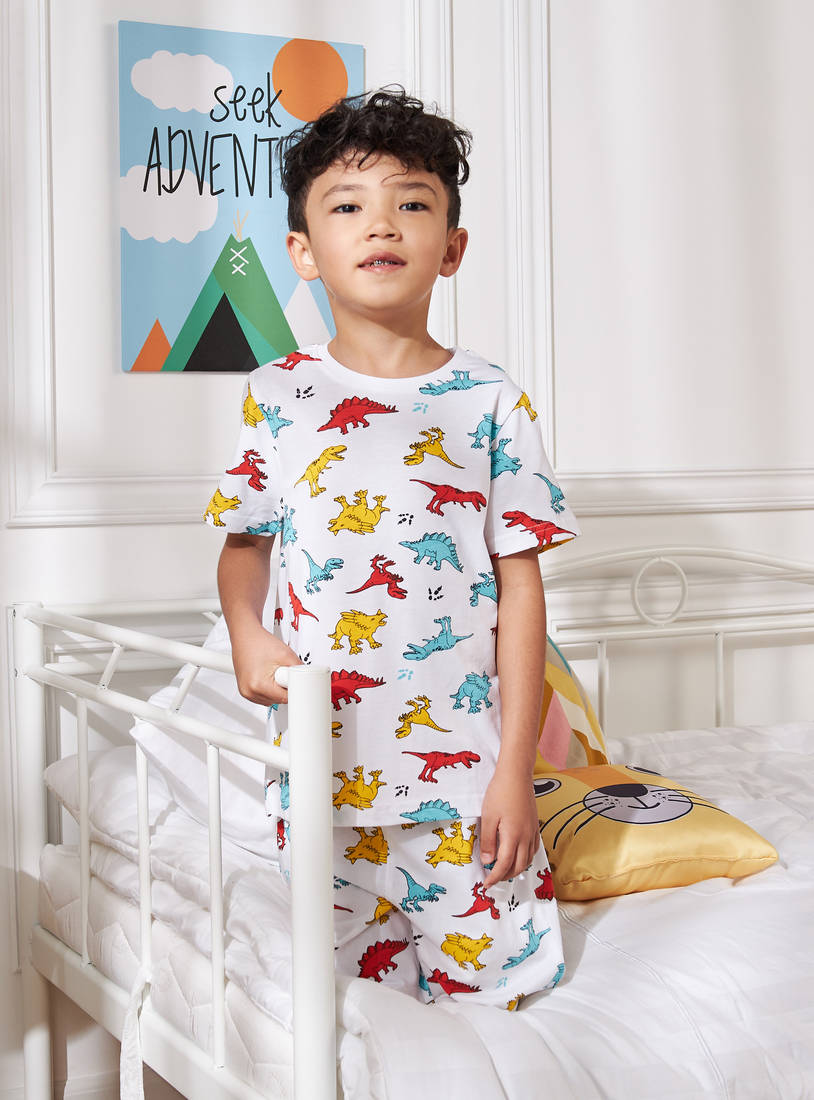 All-Over Dinosaur Print Cotton Shorts Set-Pyjama Sets-image-0