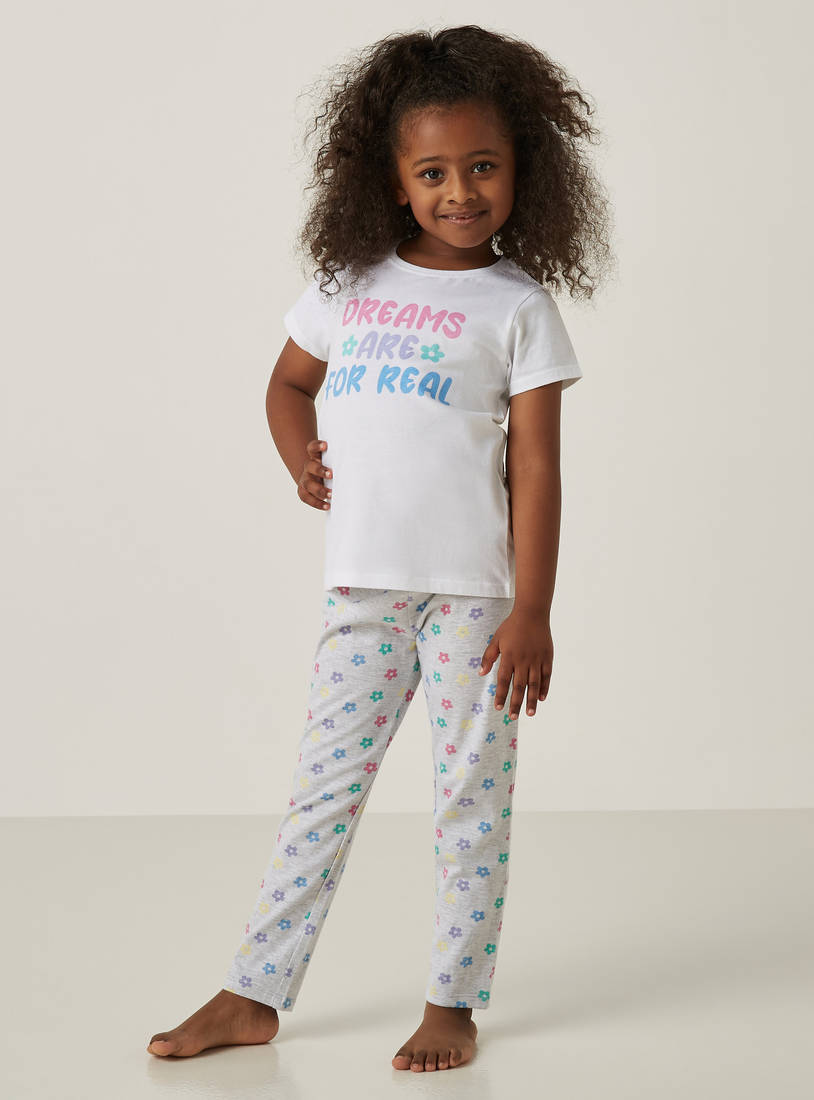Slogan Print Pyjama Set-Pyjama Sets-image-0