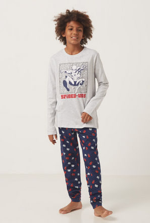 Spider-Man Print Long Sleeve T-shirt and Pyjama Set