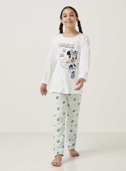 Minnie Mouse Print T-shirt and Pyjama Set-Pyjama Sets-image-0