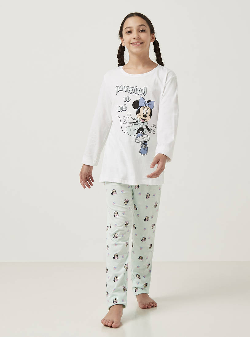 Minnie Mouse Print T-shirt and Pyjama Set-Nightwear-image-0