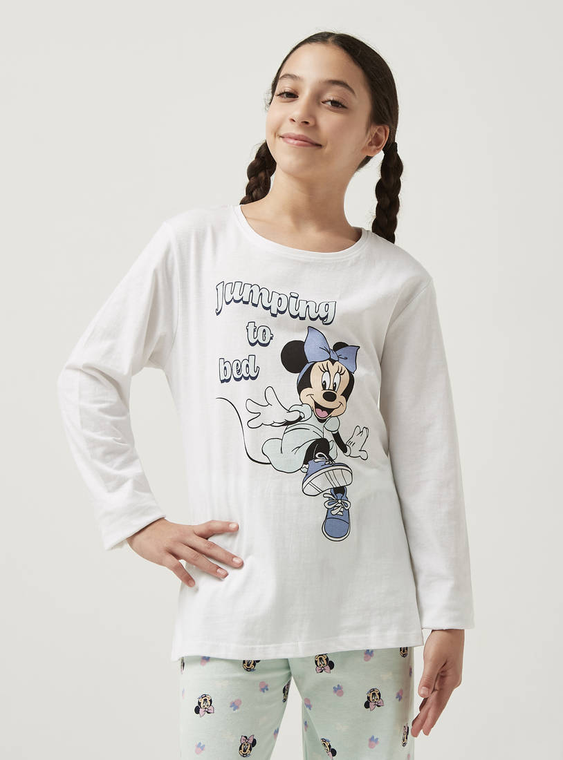Minnie Mouse Print T-shirt and Pyjama Set-Nightwear-image-1