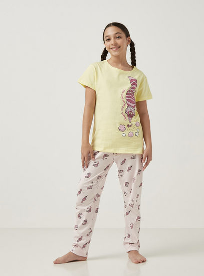 Cheshire Cat Print T-shirt and Pyjama Set-Pyjama Sets-image-0