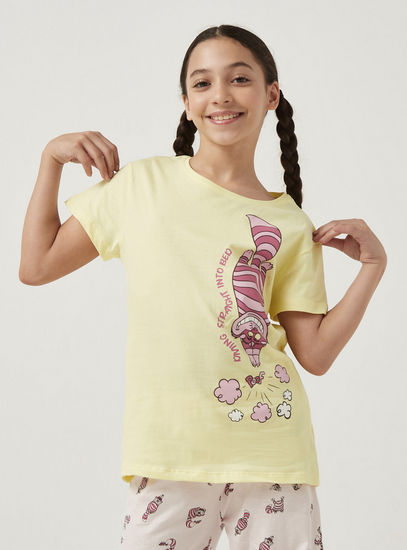 Cheshire Cat Print T-shirt and Pyjama Set-Pyjama Sets-image-1