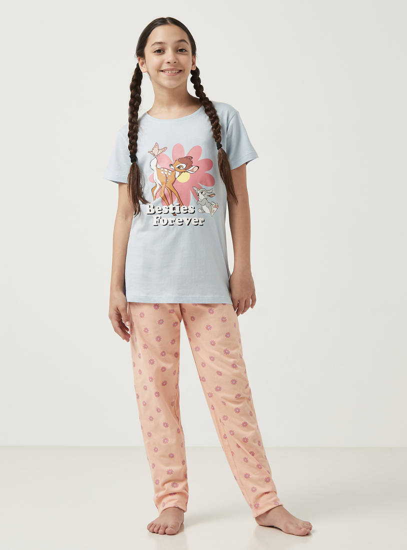 Bambi Print T-shirt and Pyjama Set-Pyjama Sets-image-0