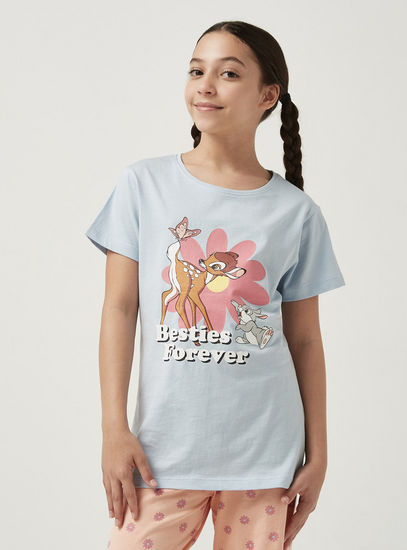Bambi Print T-shirt and Pyjama Set-Pyjama Sets-image-1
