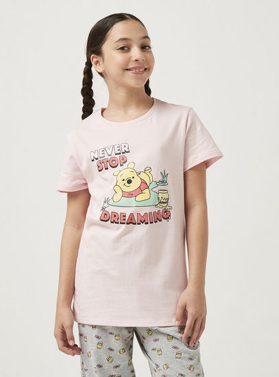 Winnie The Pooh Print T-shirt and Pyjama Set