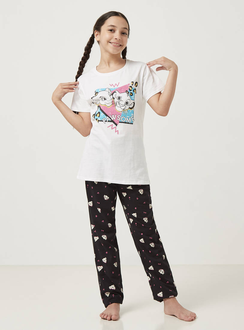 The Lion King Print T-shirt and Pyjama Set-Pyjama Sets-image-0