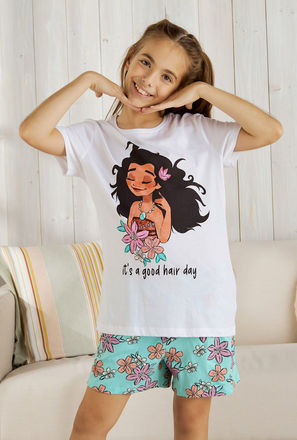 Moana Print T-shirt and Shorts Set-mxkids-girlseighttosixteenyrs-clothing-nightwear-sets-2