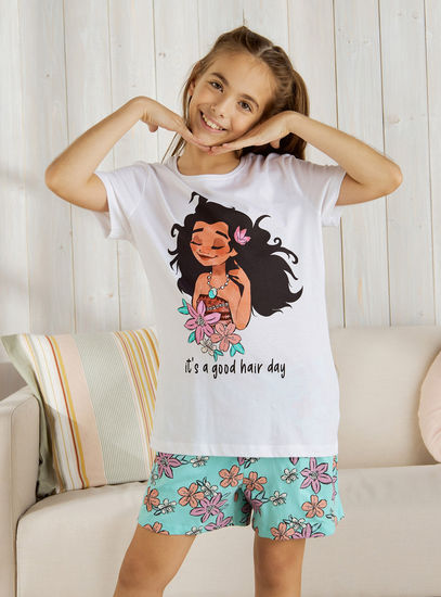 Moana Print T-shirt and Shorts Set-Pyjama Sets-image-0