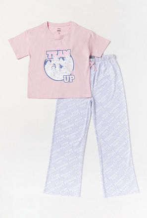 Princess Print T-shirt and Pyjama Set-mxkids-girlseighttosixteenyrs-clothing-nightwear-sets-3
