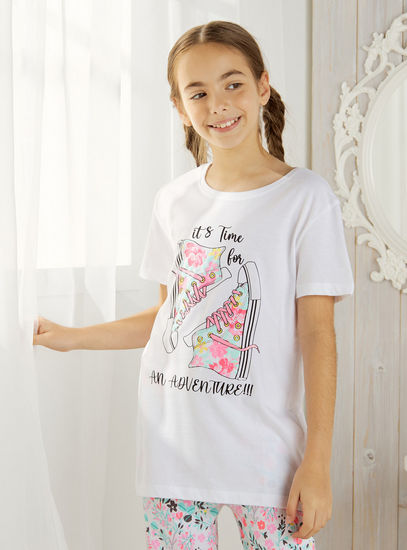 Printed T-shirt and Pyjama Set-Pyjama Sets-image-1