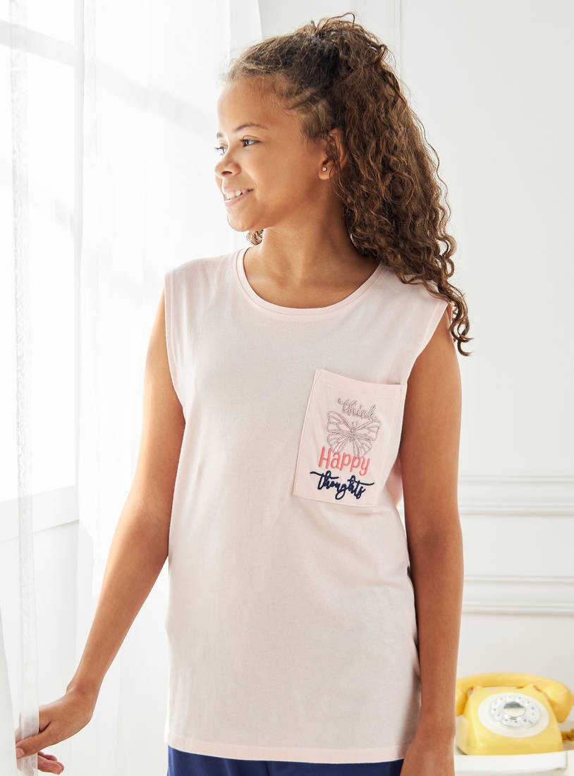 Typography Embroidered Cotton Shorts Set-Pyjama Sets-image-1