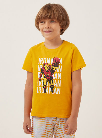 Iron Man Print T-shirt and Striped Pyjama Set-Nightwear-image-1