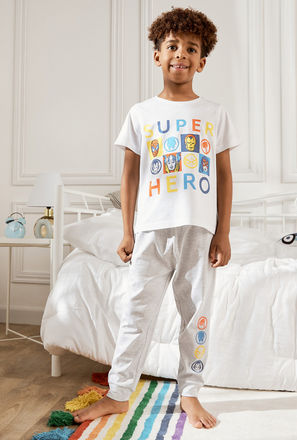 Avengers Print T-shirt and Pyjama Set-mxkids-boystwotoeightyrs-clothing-nightwear-sets-3