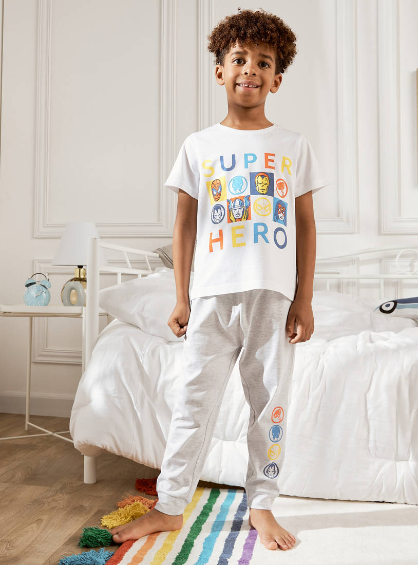 Avengers Print T-shirt and Pyjama Set-Pyjama Sets-image-0