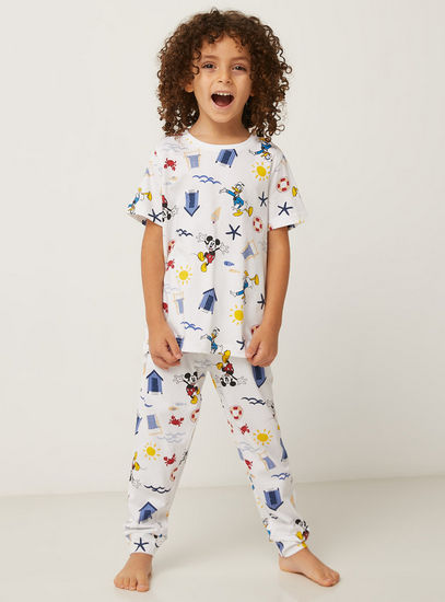 All-Over Mickey Mouse Print Cotton Pyjama Set-Tops & T-shirts-image-0