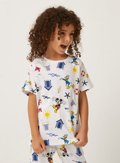 All-Over Mickey Mouse Print Cotton Pyjama Set-Tops & T-shirts-image-1