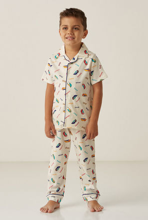 All-Over Sailor Graphic Print Cotton Pyjama Set