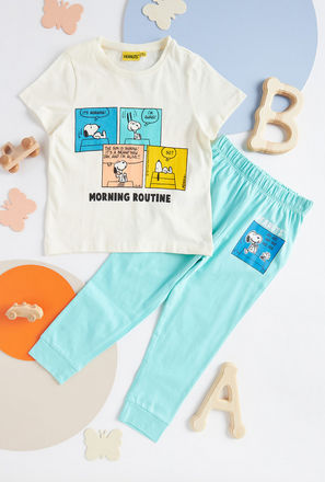 Snoopy Dog Print T-shirt and Pyjama Set-mxkids-boystwotoeightyrs-clothing-nightwear-sets-2