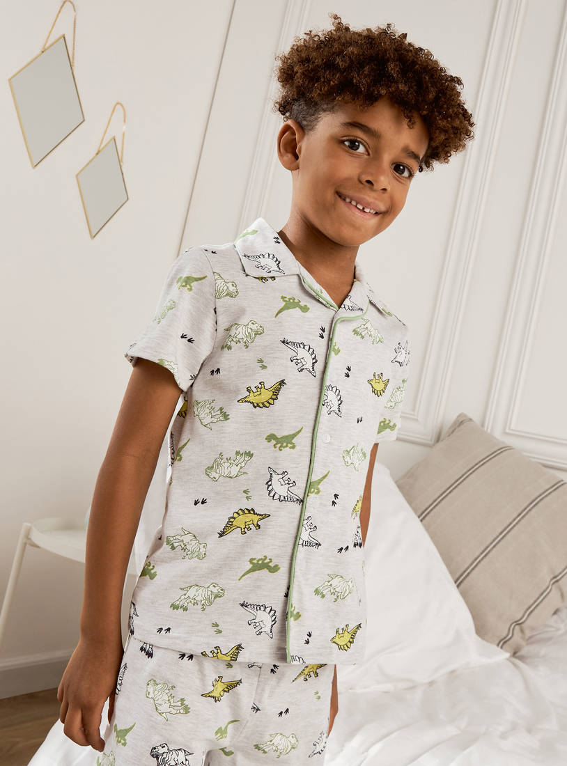 All-Over Dinosaur Print Cotton Shorts Set-Pyjama Sets-image-1