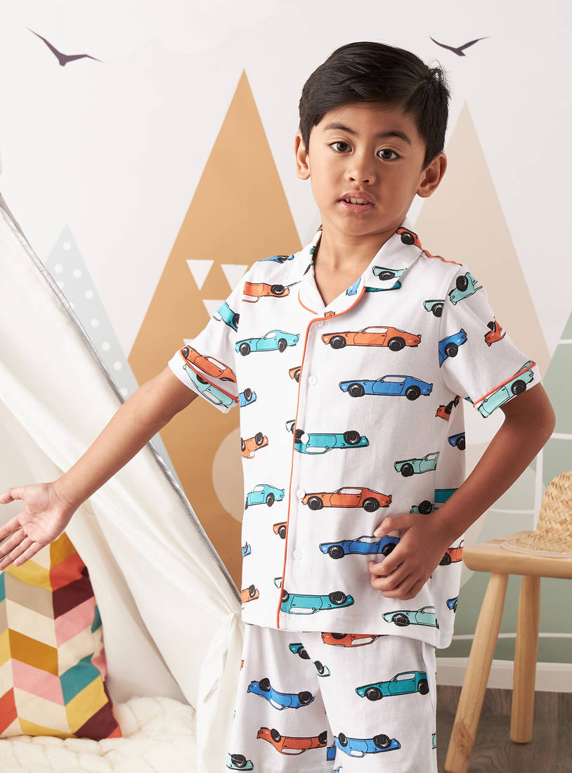 All-Over Car Print Shirt and Shorts Set-Pyjama Sets-image-1