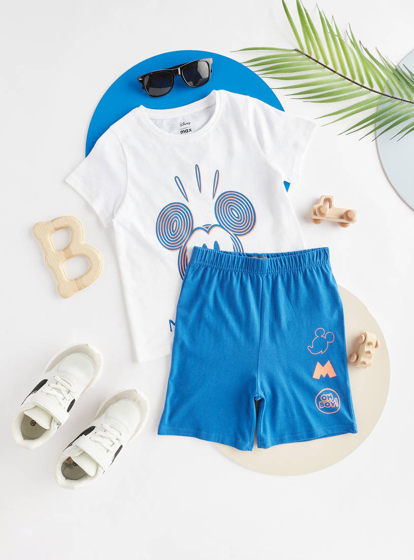 Mickey Mouse Graphic Print Cotton Shorts Set-Pyjama Sets-image-0