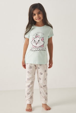 Marie Print Round Neck T-shirt and Full Length Pyjama Set