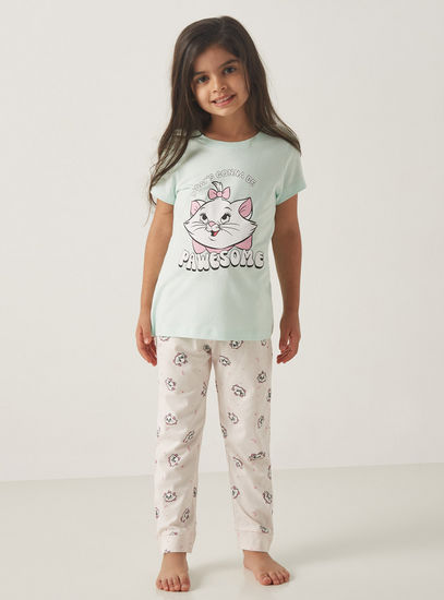 Marie Print Round Neck T-shirt and Full Length Pyjama Set