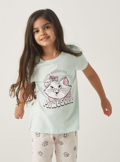 Marie Print Round Neck T-shirt and Full Length Pyjama Set-Pyjama Sets-image-1