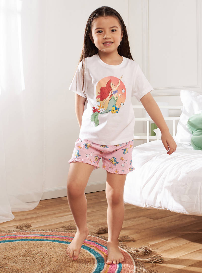 Little Mermaid Print Cotton Shorts Set-Pyjama Sets-image-0