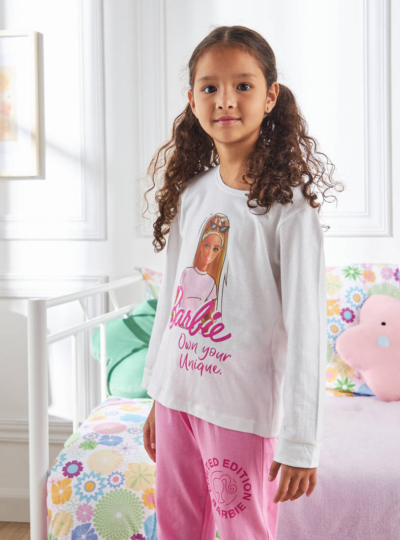 Barbie Print Cotton Pyjama Set-Pyjama Sets-image-1